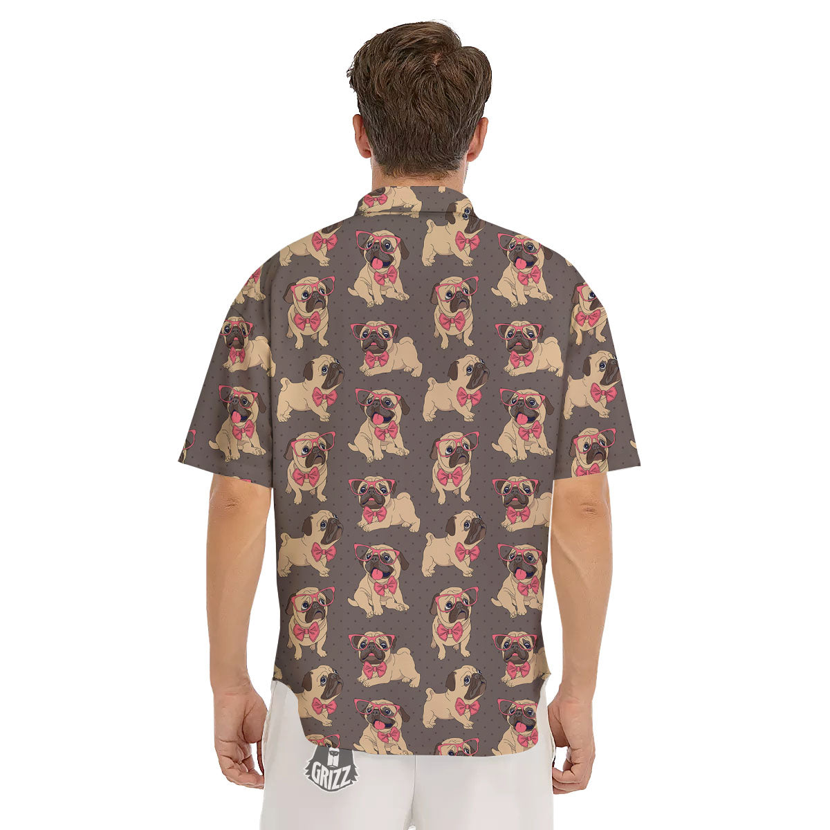 Cute Pug Print Pattern Men's Short Sleeve Shirts-grizzshop