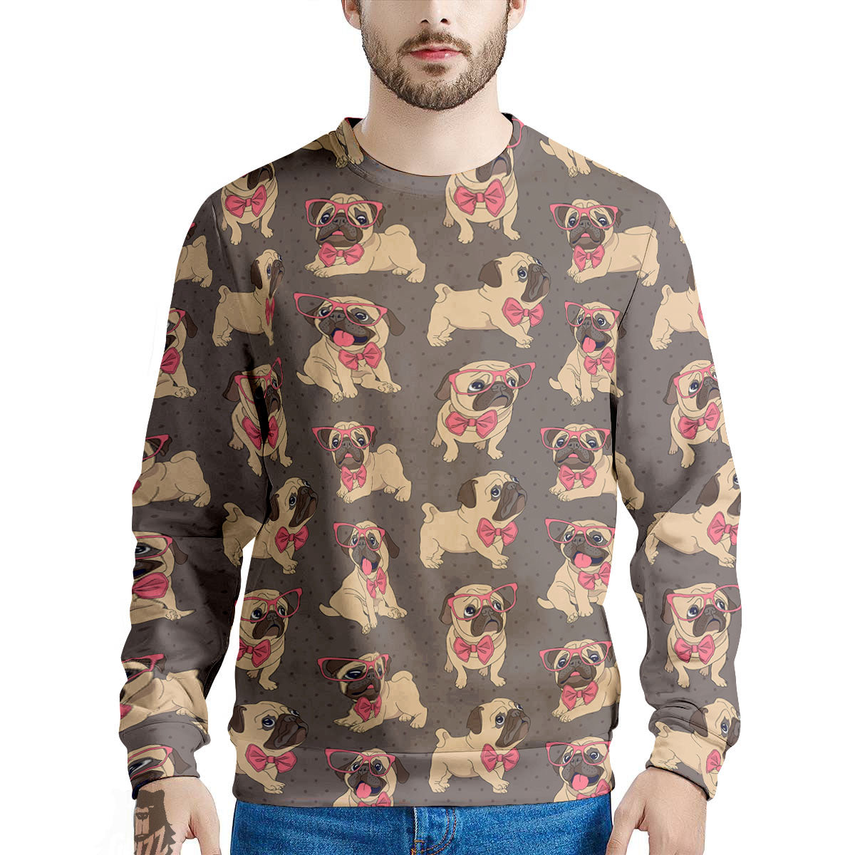 Cute Pug Print Pattern Men's Sweatshirt-grizzshop