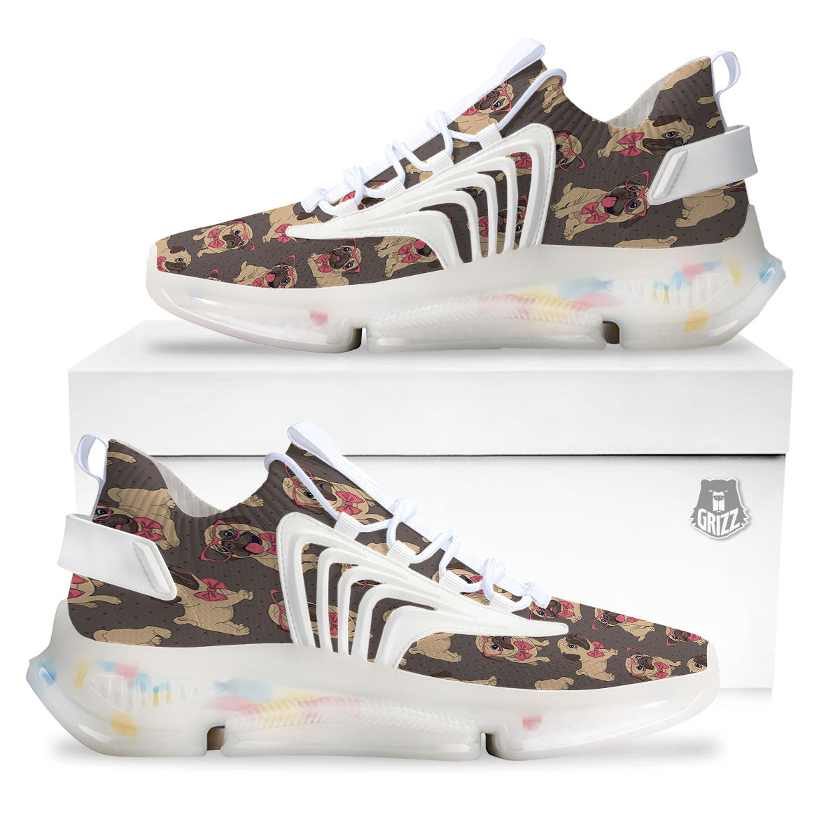 Cute Pug Print Pattern White Gym Shoes-grizzshop
