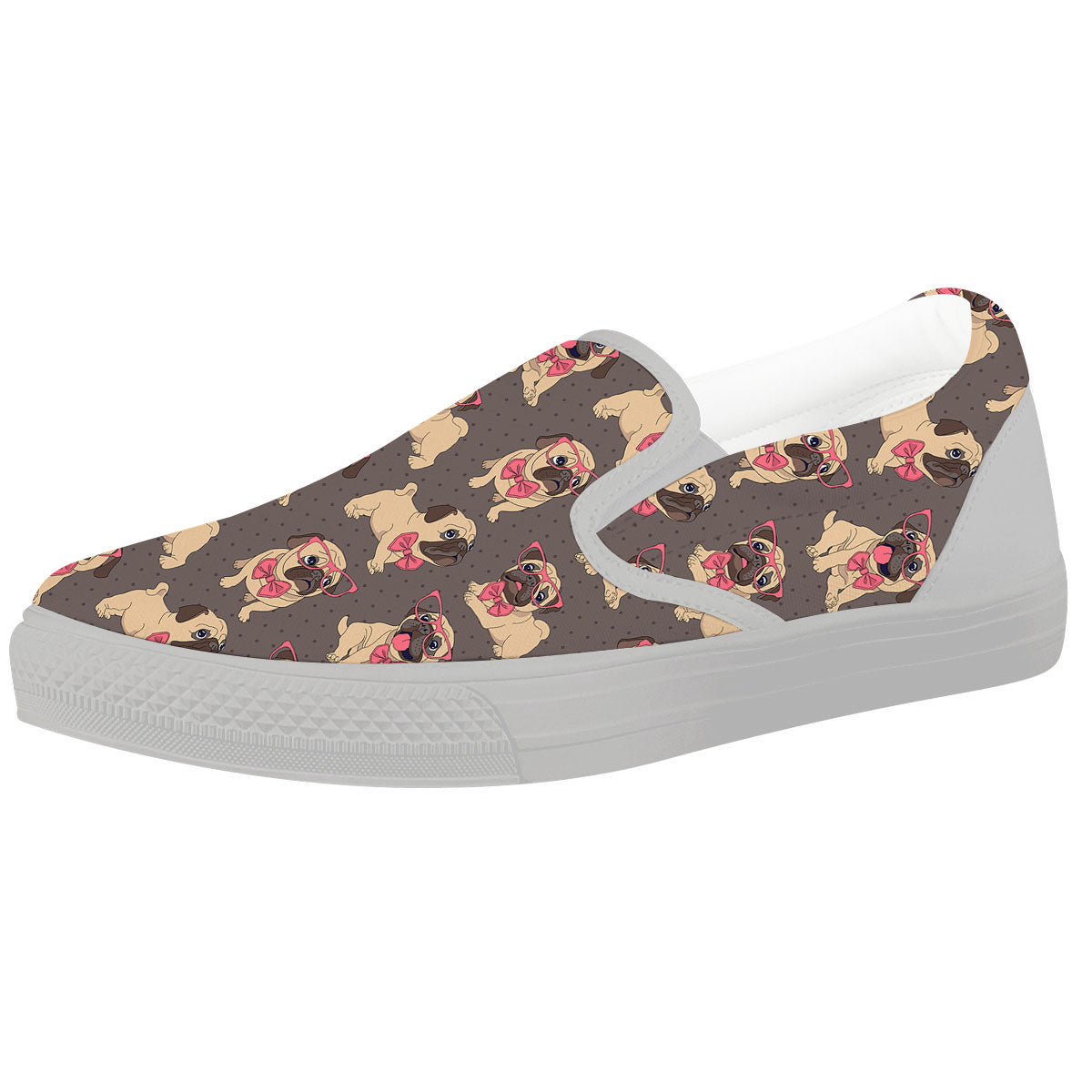 Cute Pug Print Pattern White Slip On Shoes-grizzshop