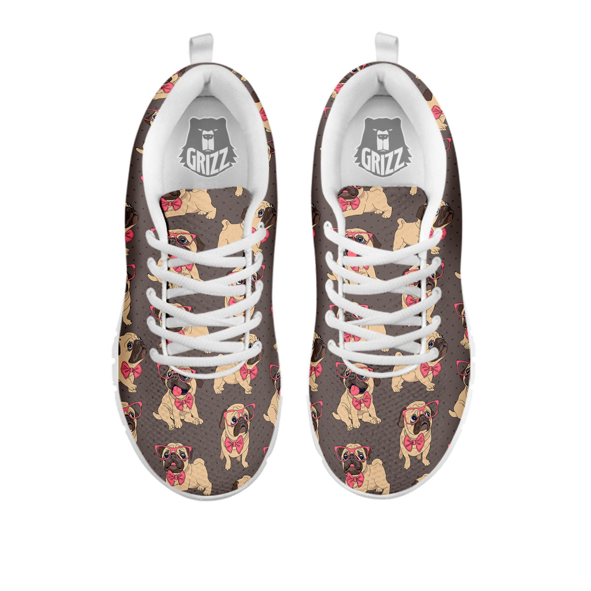 Cute Pug Print Pattern White Sneaker-grizzshop