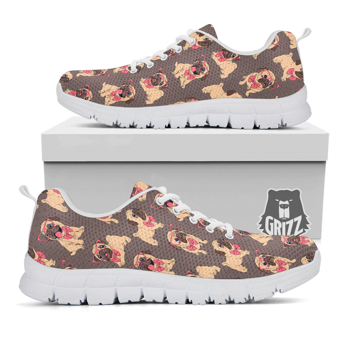 Cute Pug Print Pattern White Sneaker-grizzshop