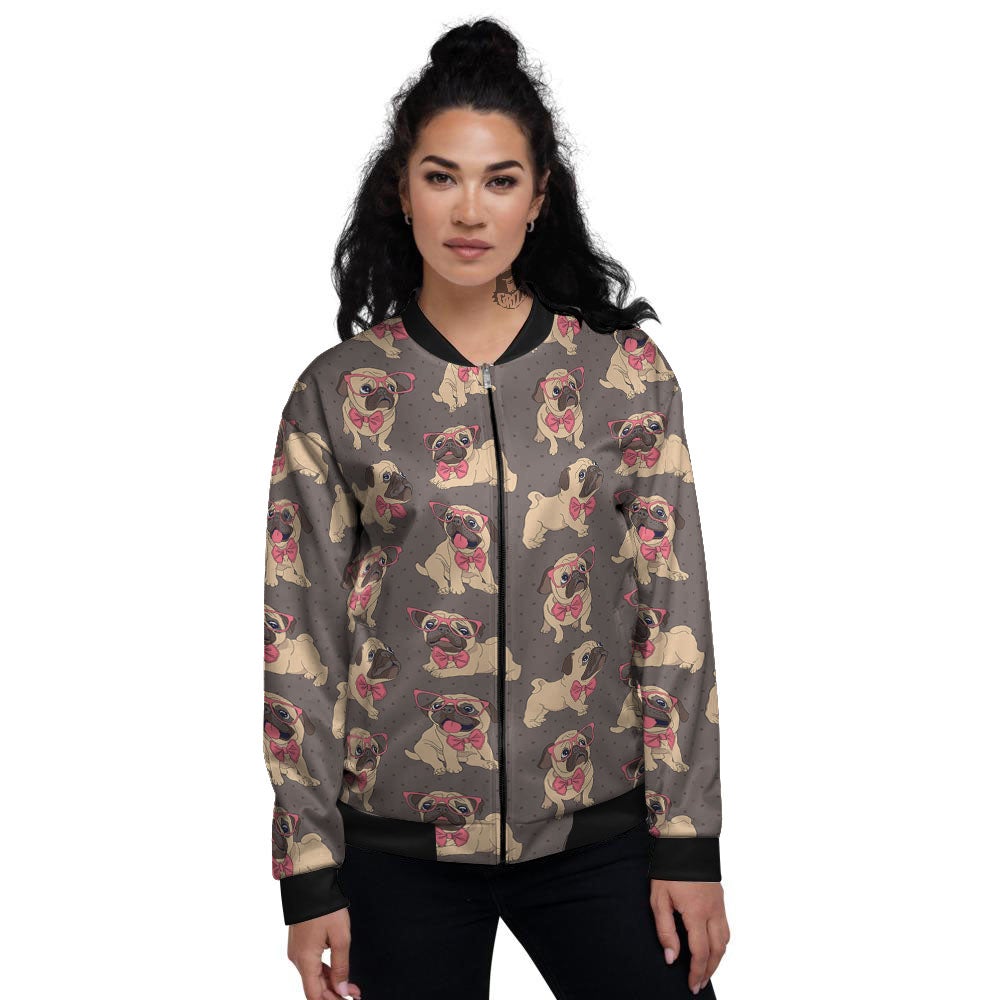 Cute Pug Print Pattern Women's Bomber Jacket-grizzshop