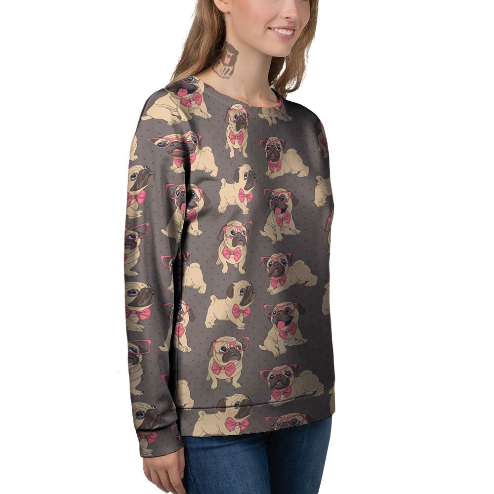 Cute Pug Print Pattern Women's Sweatshirt-grizzshop