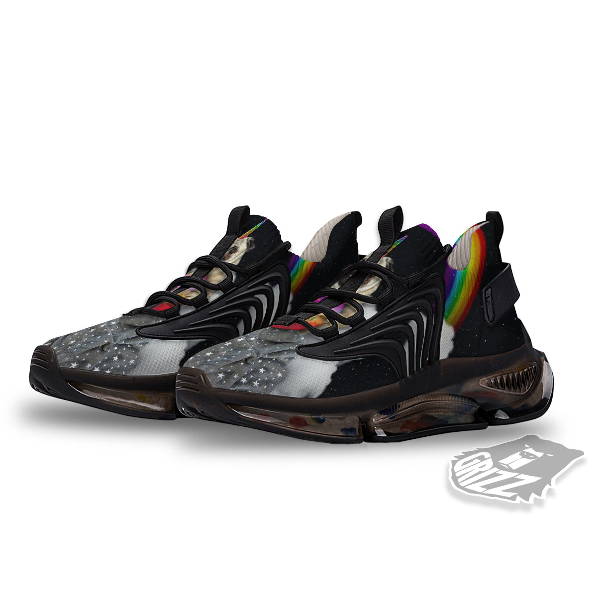 Cute Pug Unicorn Print Black Gym Shoes-grizzshop