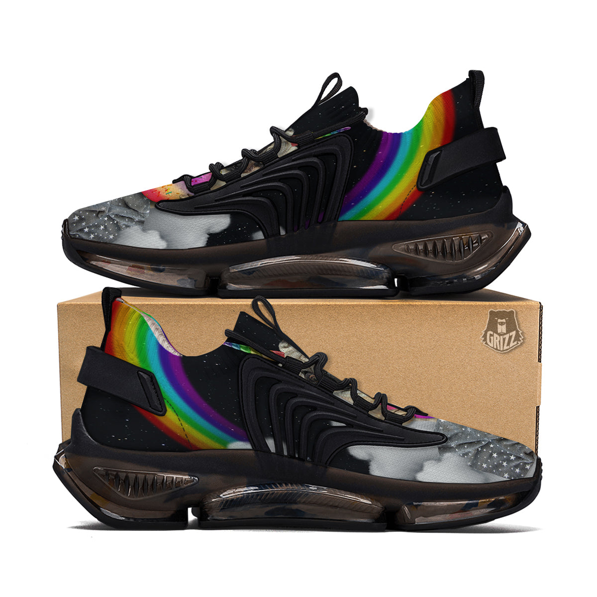 Cute Pug Unicorn Print Black Gym Shoes-grizzshop