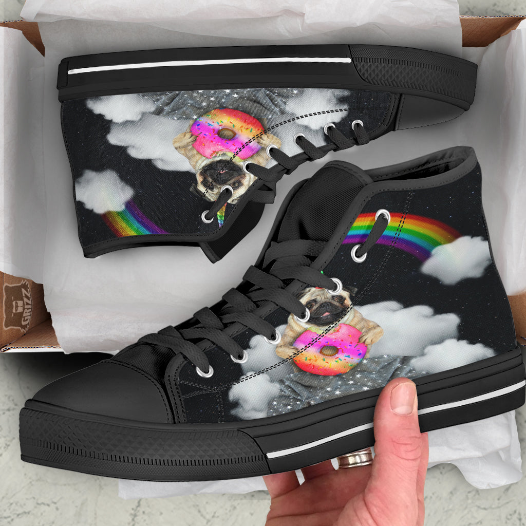 Cute Pug Unicorn Print Black High Top Shoes-grizzshop