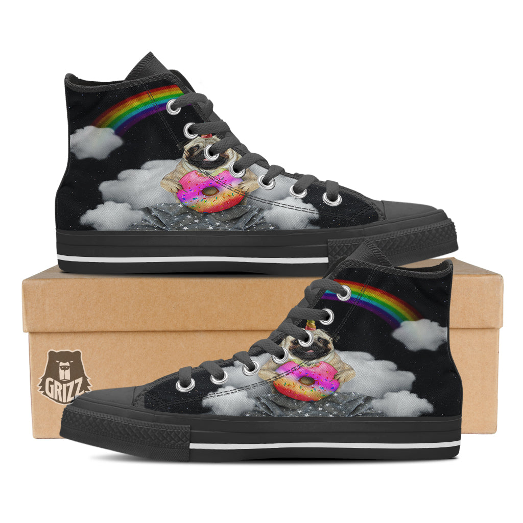 Cute Pug Unicorn Print Black High Top Shoes-grizzshop