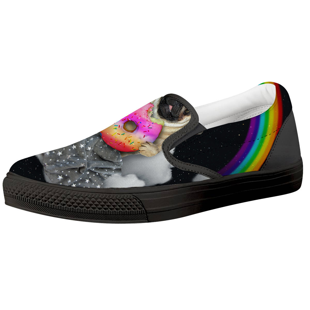 Cute Pug Unicorn Print Black Slip On Shoes-grizzshop