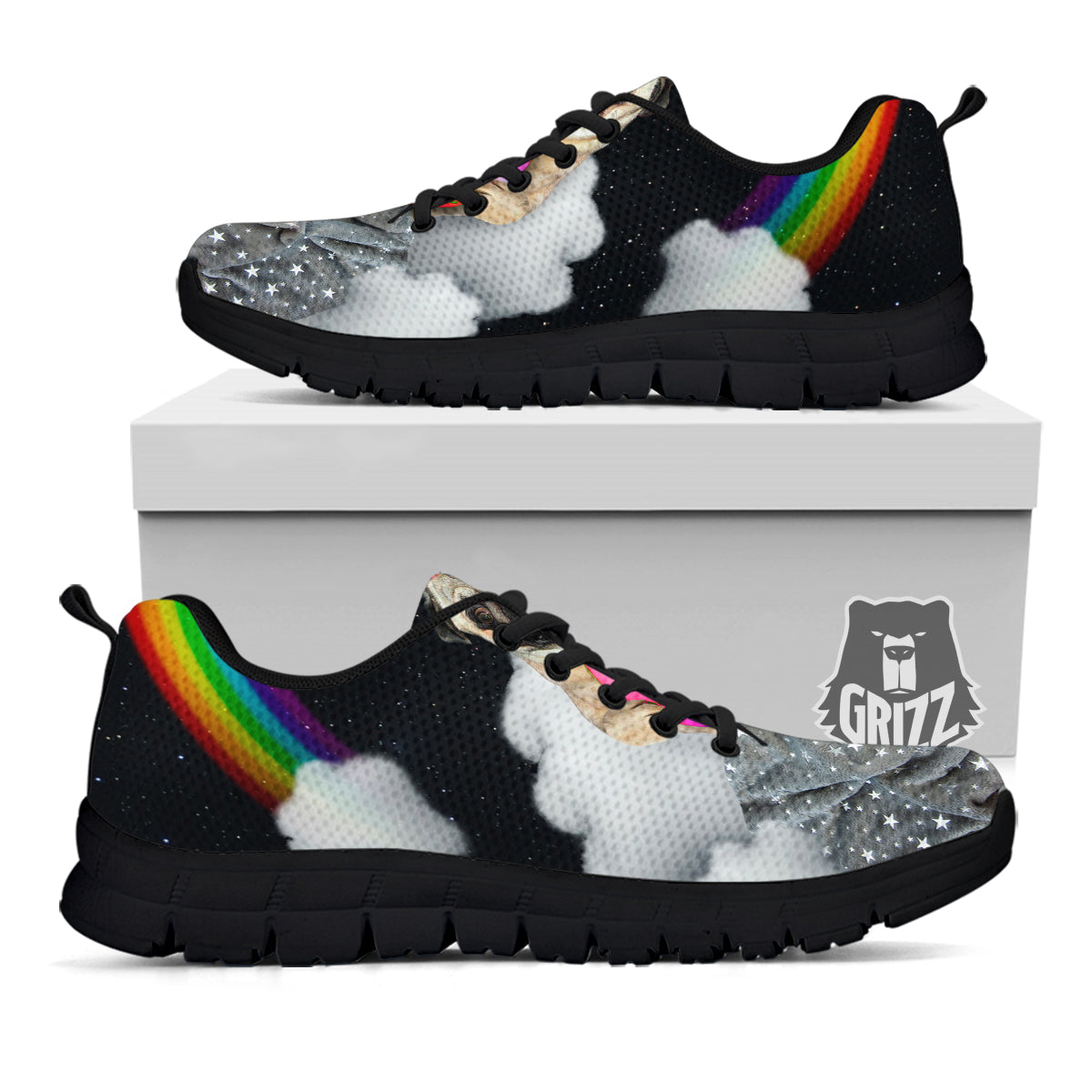 Cute Pug Unicorn Print Black Sneaker-grizzshop