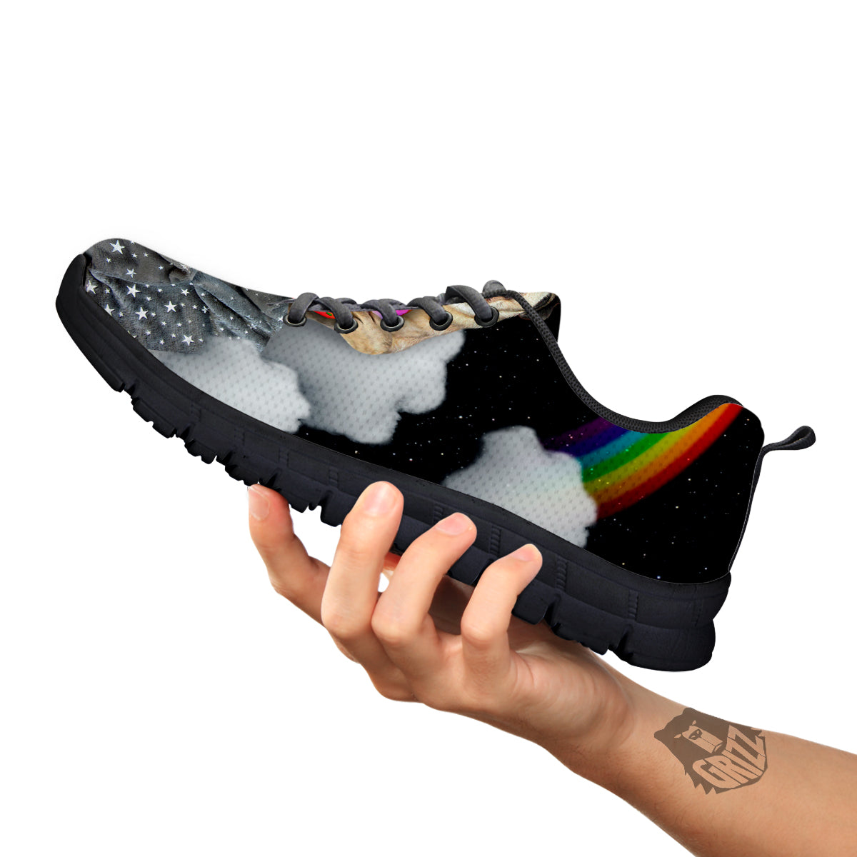 Cute Pug Unicorn Print Black Sneaker-grizzshop