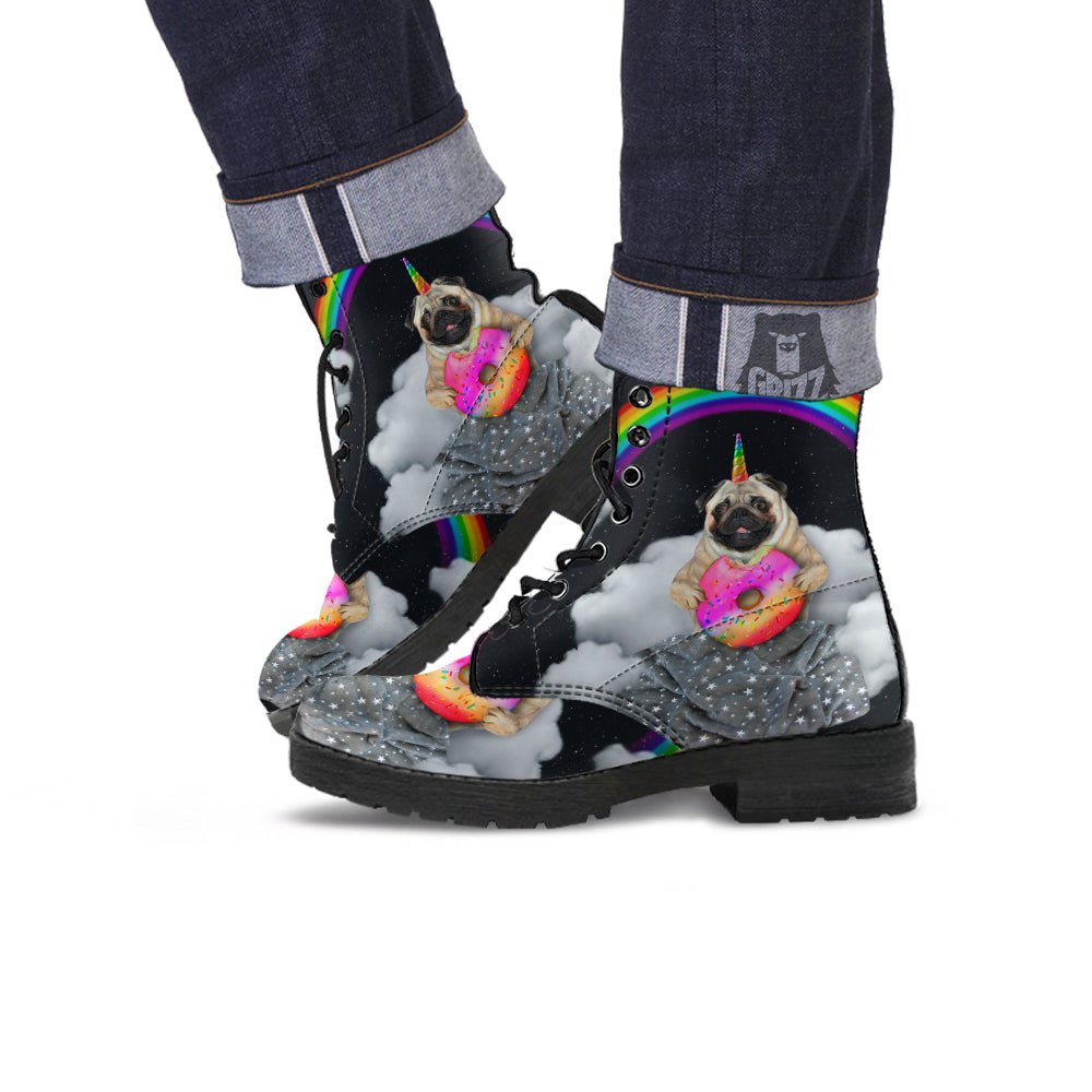 Cute Pug Unicorn Print Leather Boots-grizzshop
