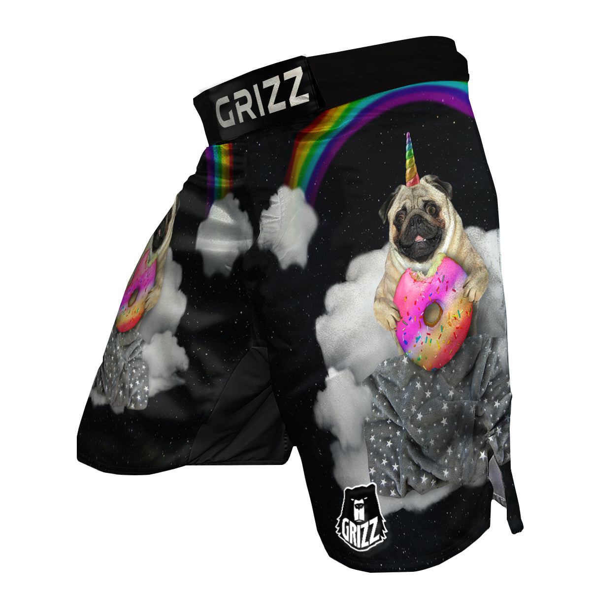 Cute Pug Unicorn Print MMA Shorts-grizzshop