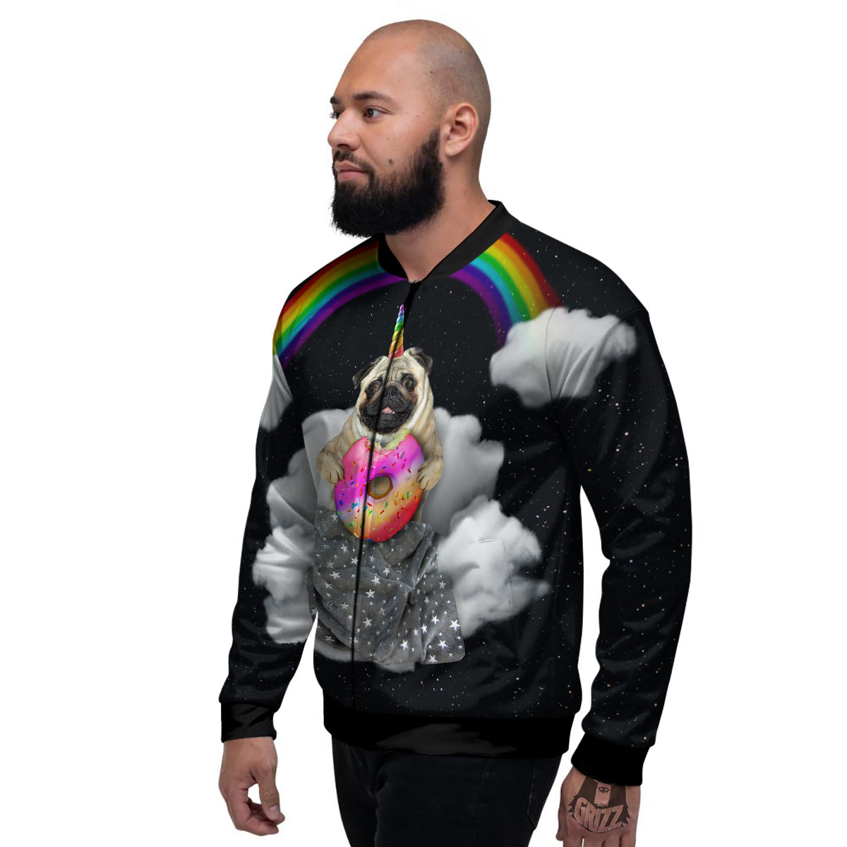 Cute Pug Unicorn Print Men's Bomber Jacket-grizzshop