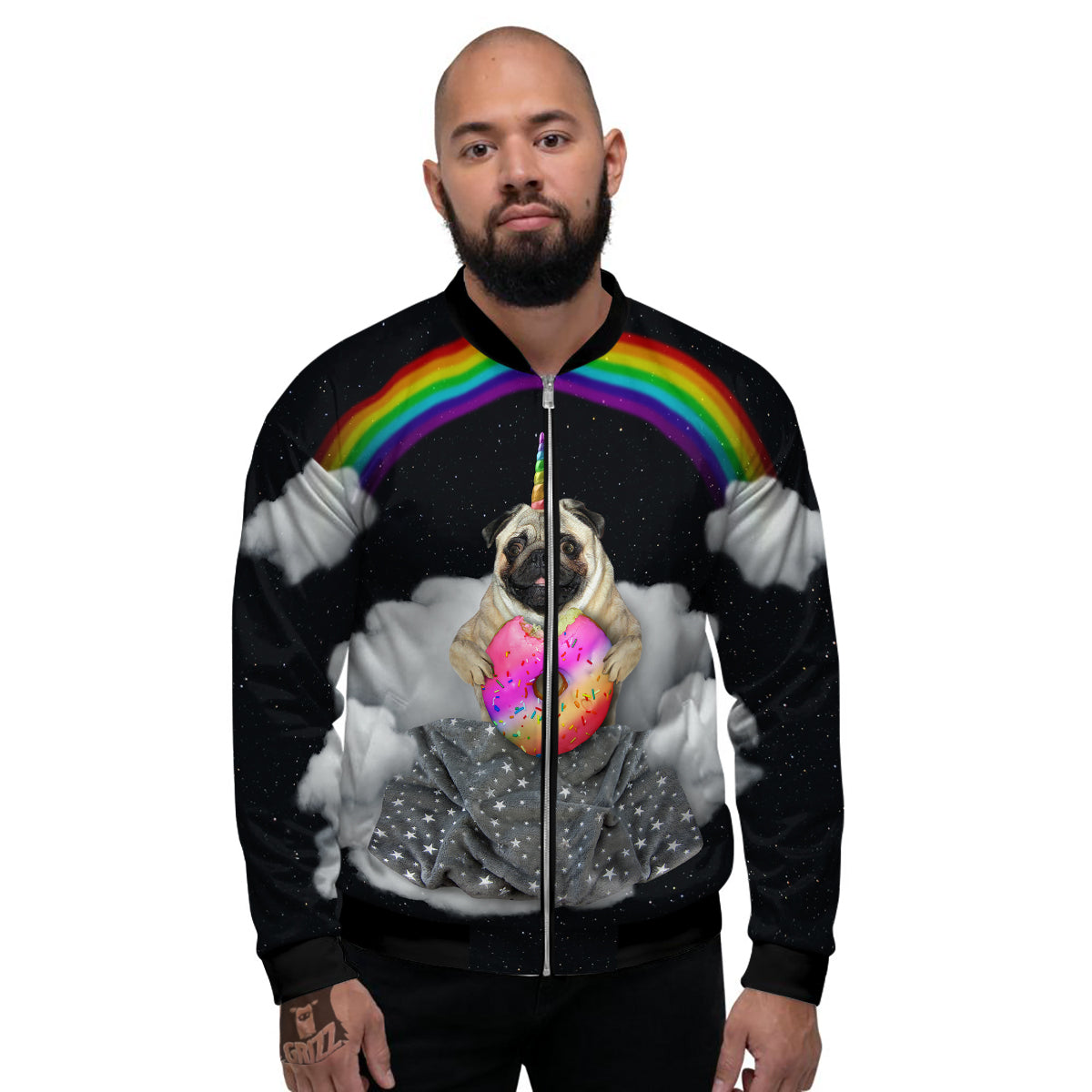 Cute Pug Unicorn Print Men's Bomber Jacket-grizzshop