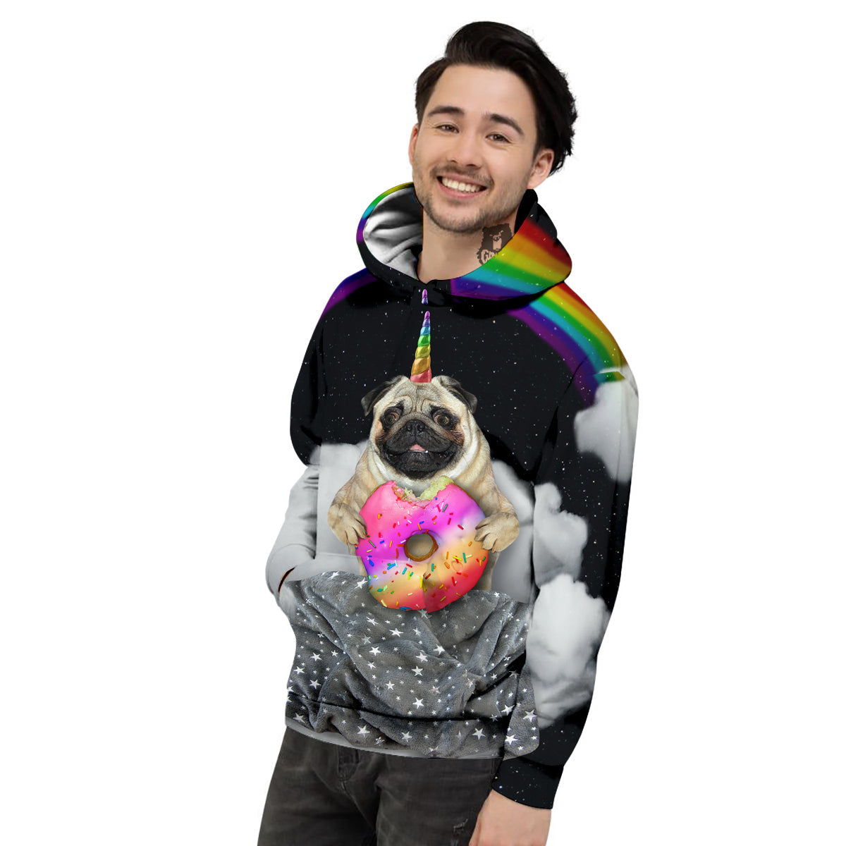 Cute Pug Unicorn Print Men's Hoodie-grizzshop