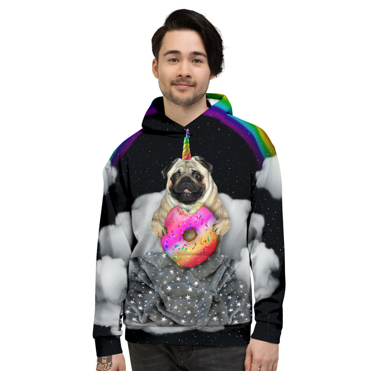 Cute Pug Unicorn Print Men's Hoodie-grizzshop