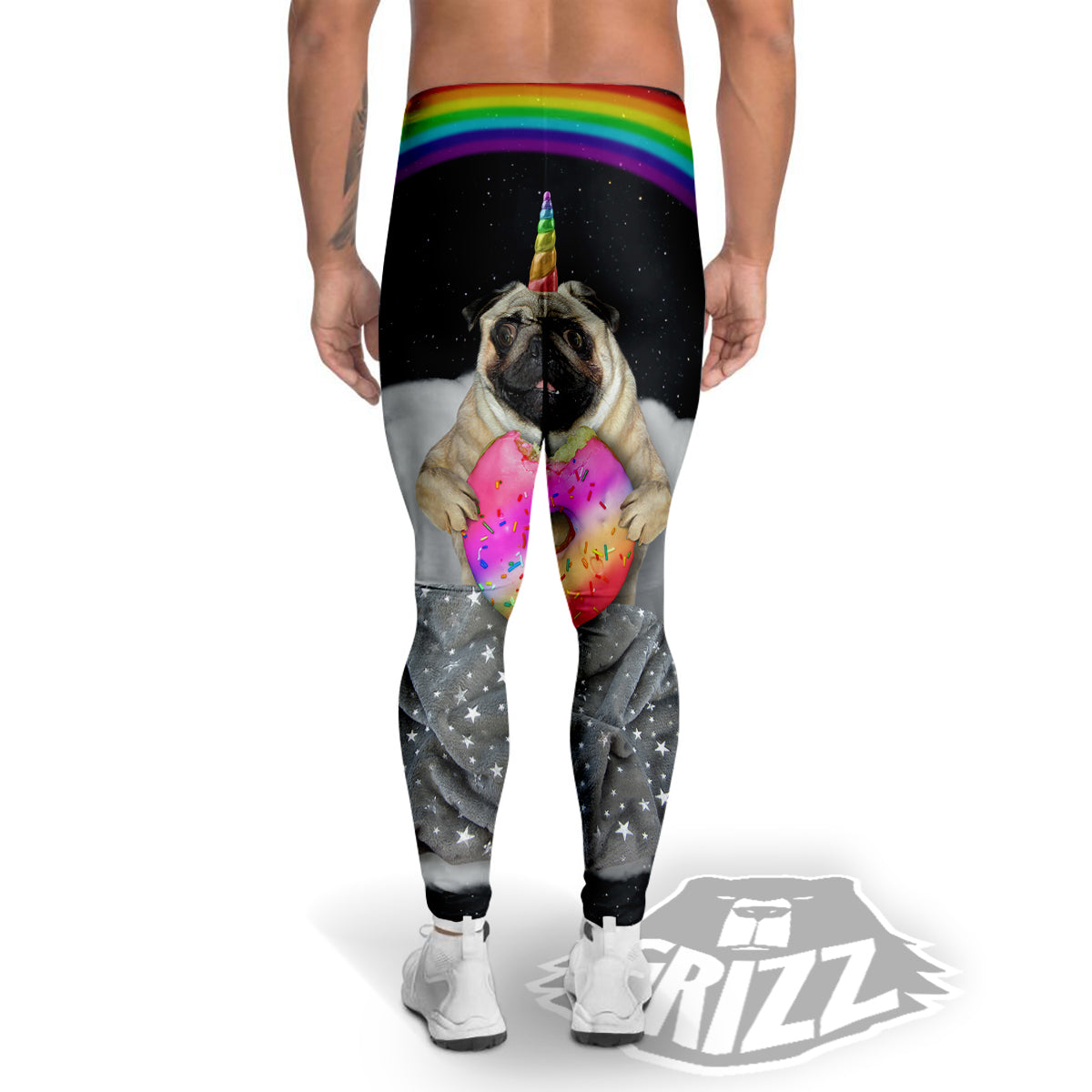 Cute Pug Unicorn Print Men's Leggings-grizzshop