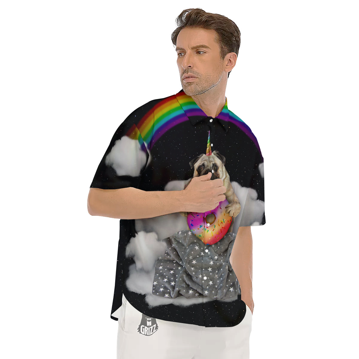 Cute Pug Unicorn Print Men's Short Sleeve Shirts-grizzshop