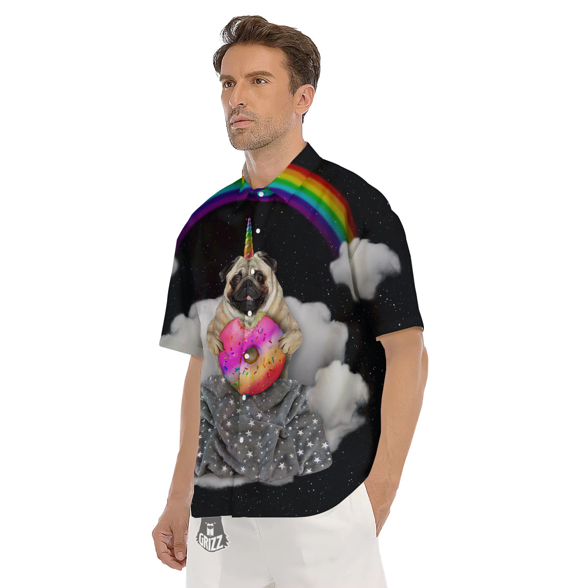 Cute Pug Unicorn Print Men's Short Sleeve Shirts-grizzshop