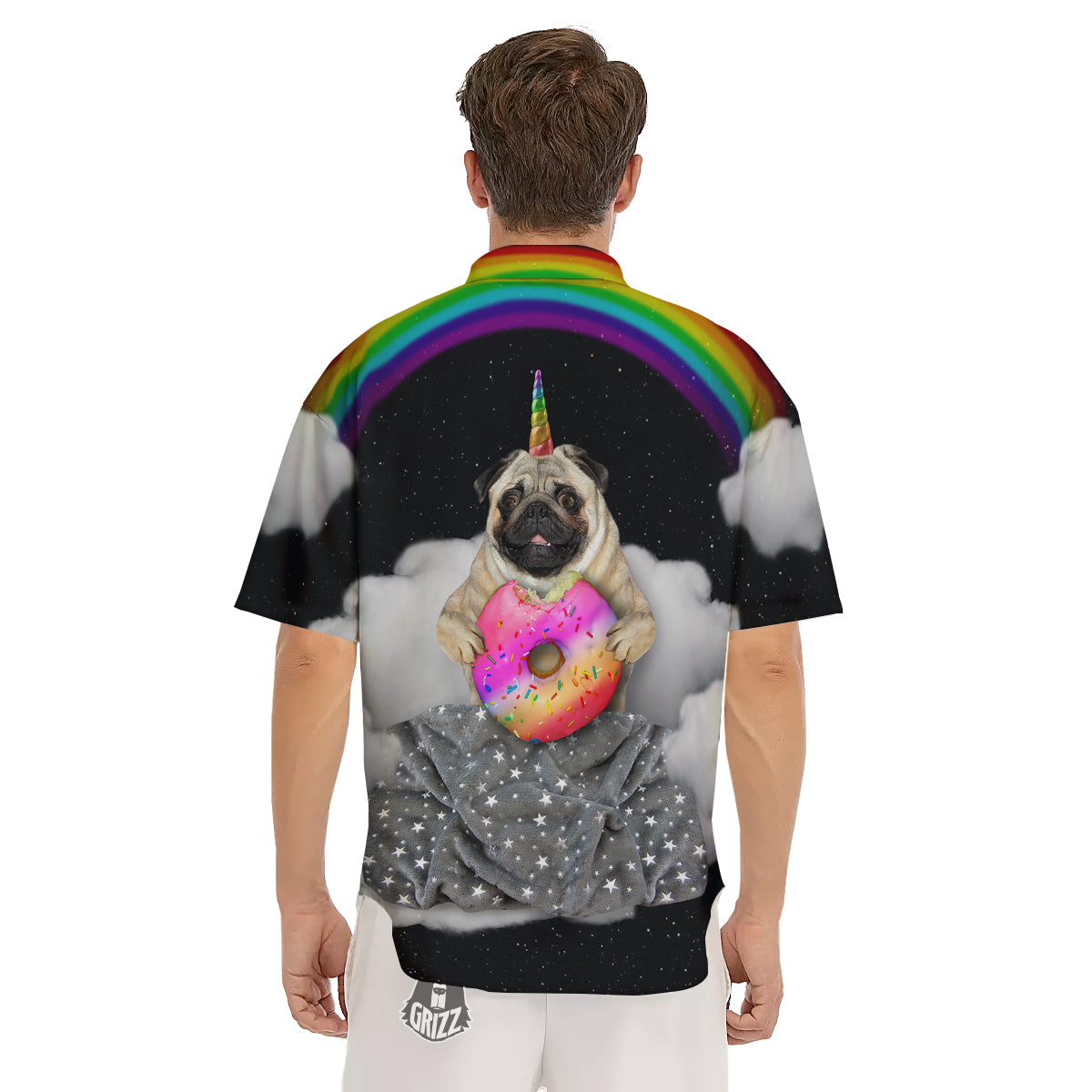 Cute Pug Unicorn Print Men's Short Sleeve Shirts-grizzshop