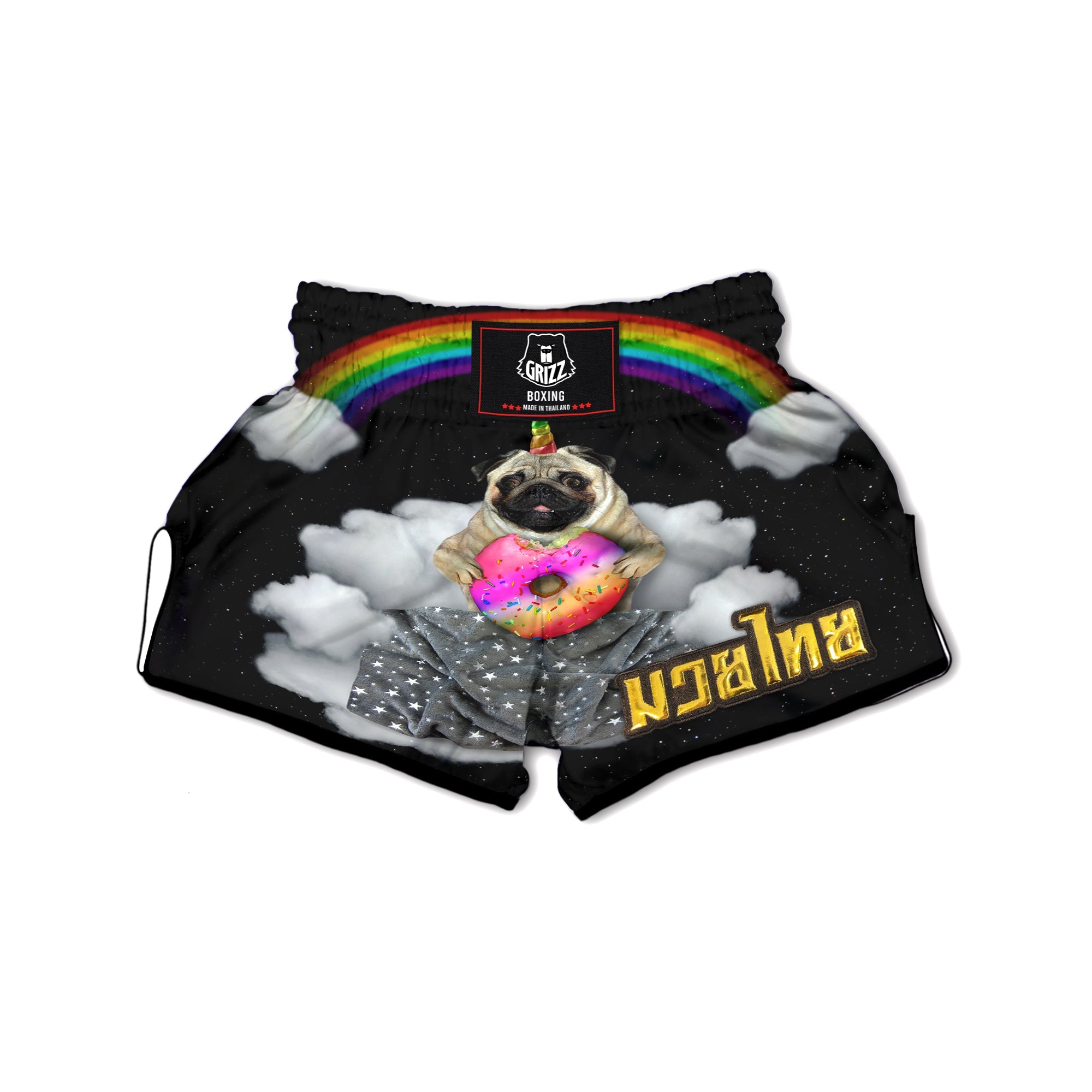 Cute Pug Unicorn Print Muay Thai Boxing Shorts-grizzshop