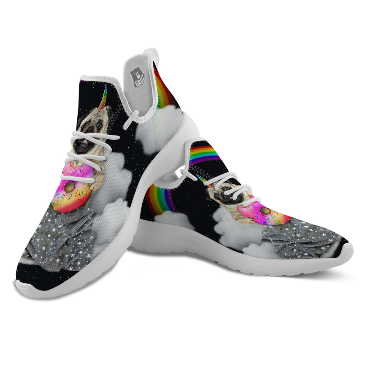 Cute Pug Unicorn Print White Athletic Shoes-grizzshop