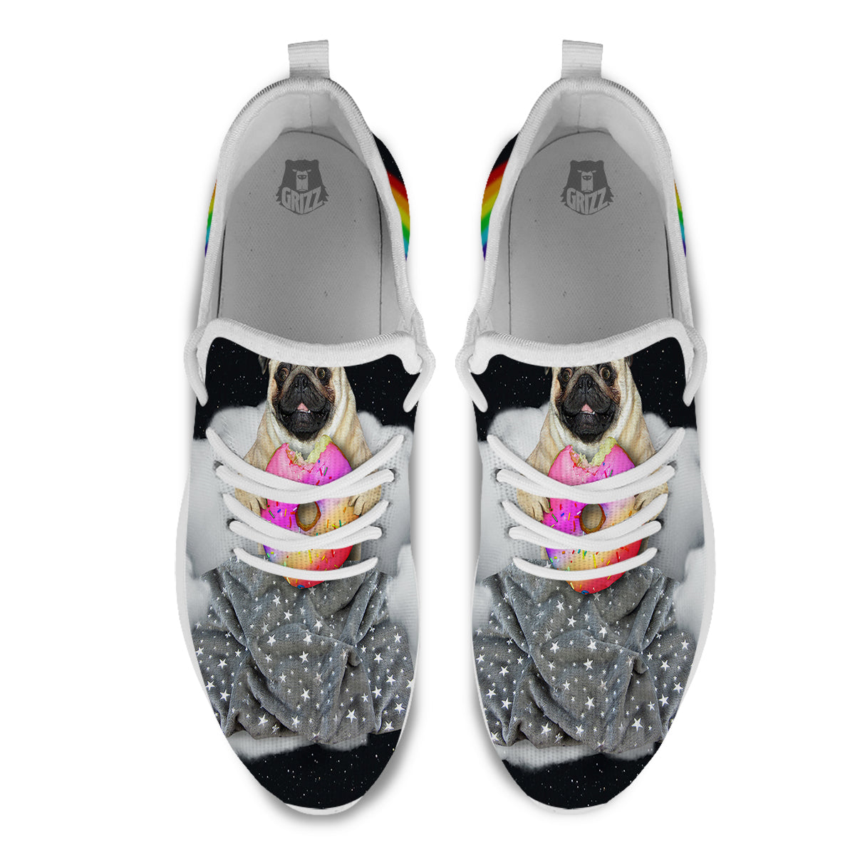 Cute Pug Unicorn Print White Athletic Shoes-grizzshop
