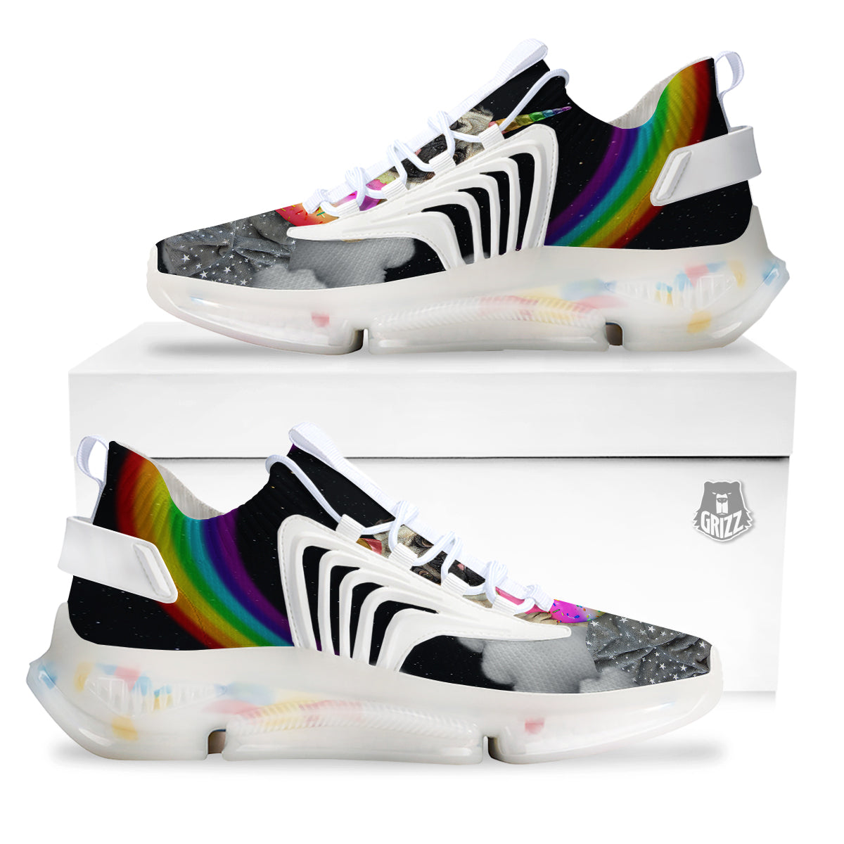 Cute Pug Unicorn Print White Gym Shoes-grizzshop