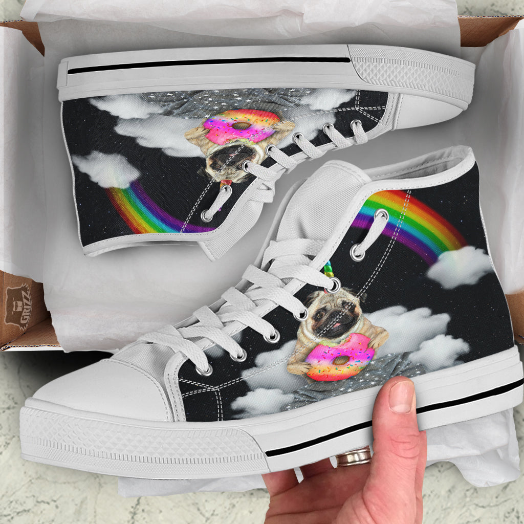 Cute Pug Unicorn Print White High Top Shoes-grizzshop