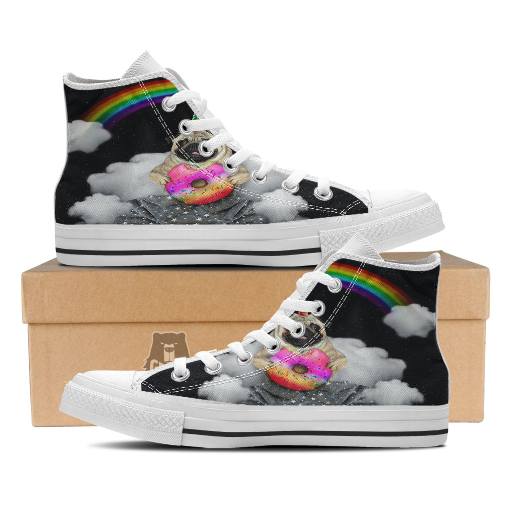 Cute Pug Unicorn Print White High Top Shoes-grizzshop