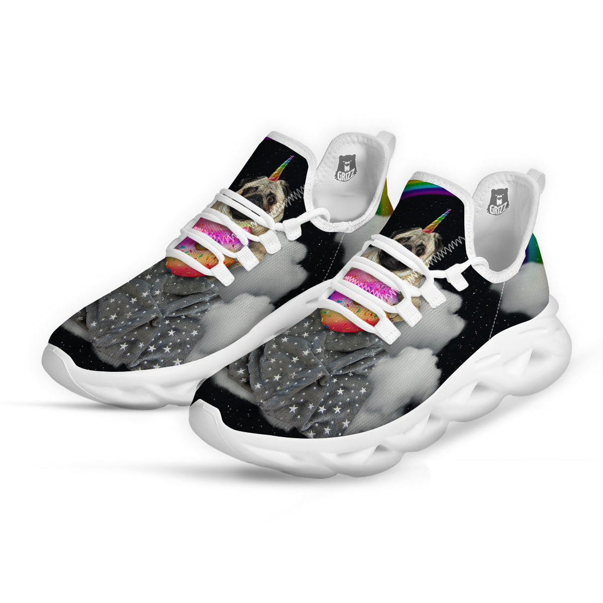 Cute Pug Unicorn Print White Running Shoes-grizzshop
