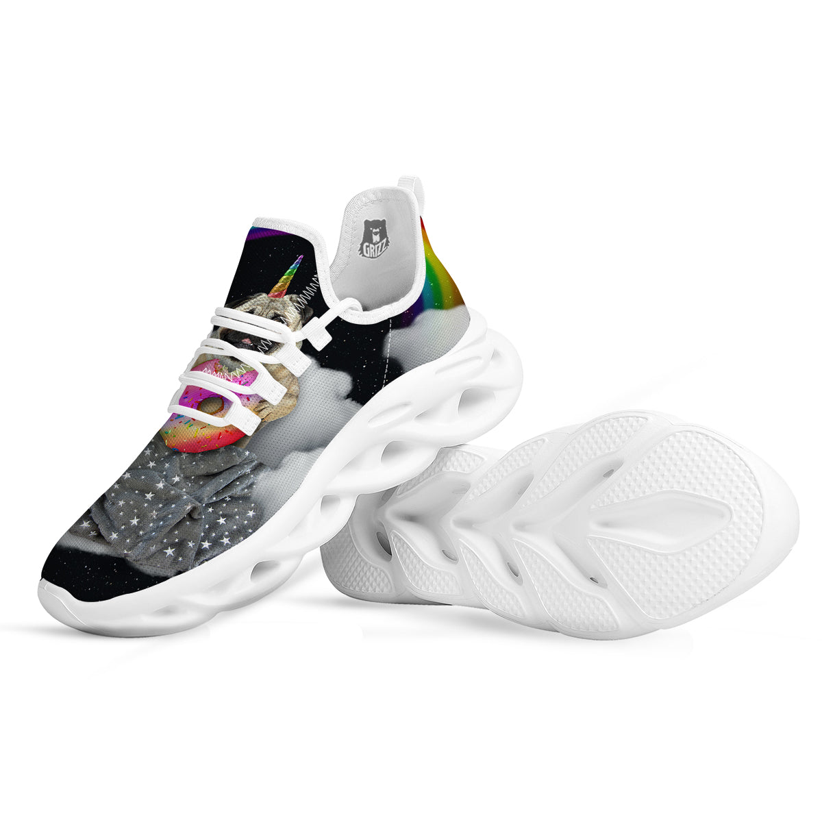 Cute Pug Unicorn Print White Running Shoes-grizzshop