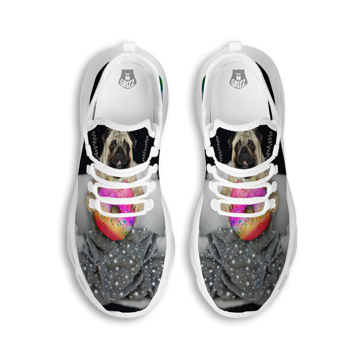 Cute Pug Unicorn Print White Running Shoes-grizzshop