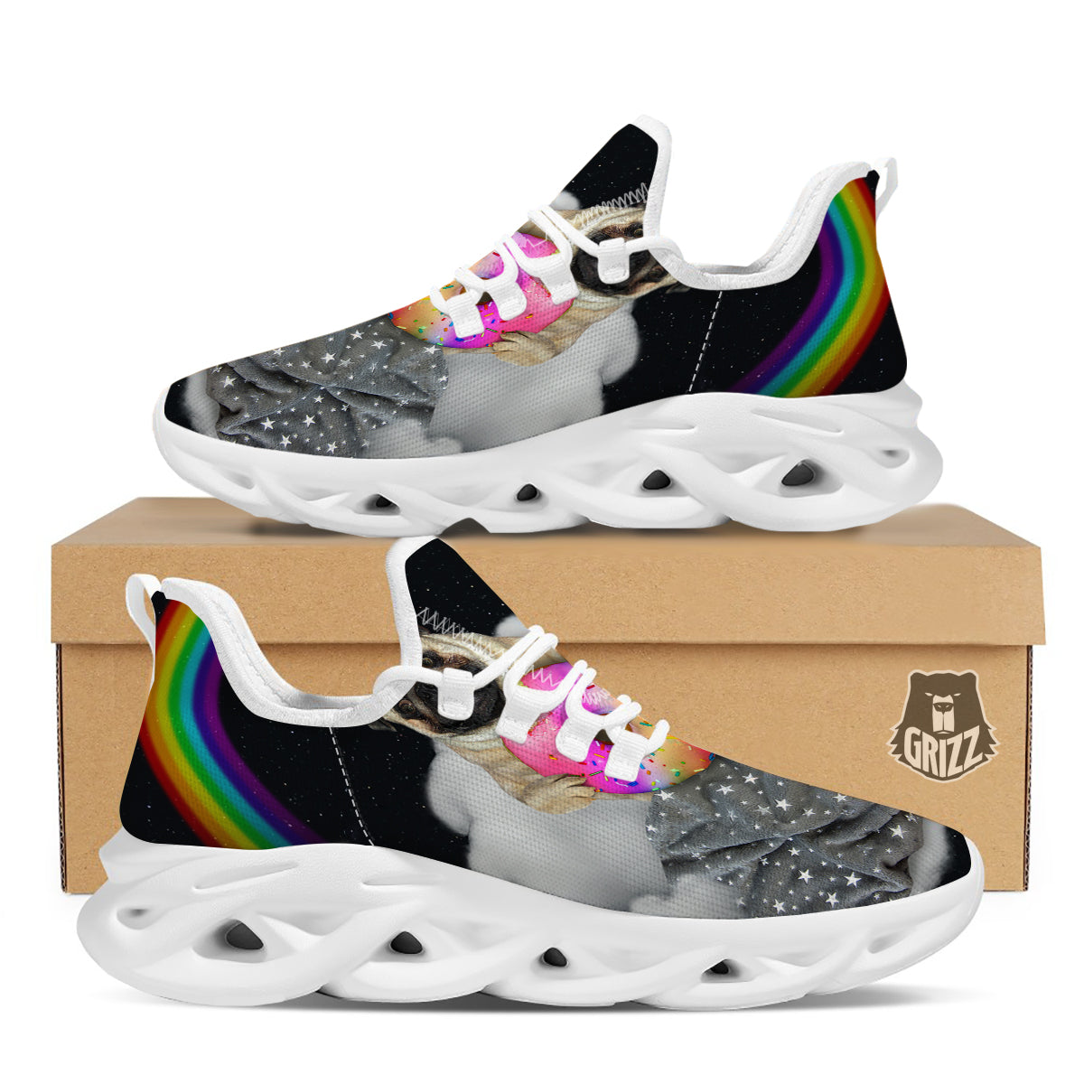 Cute Pug Unicorn Print White Running Shoes-grizzshop