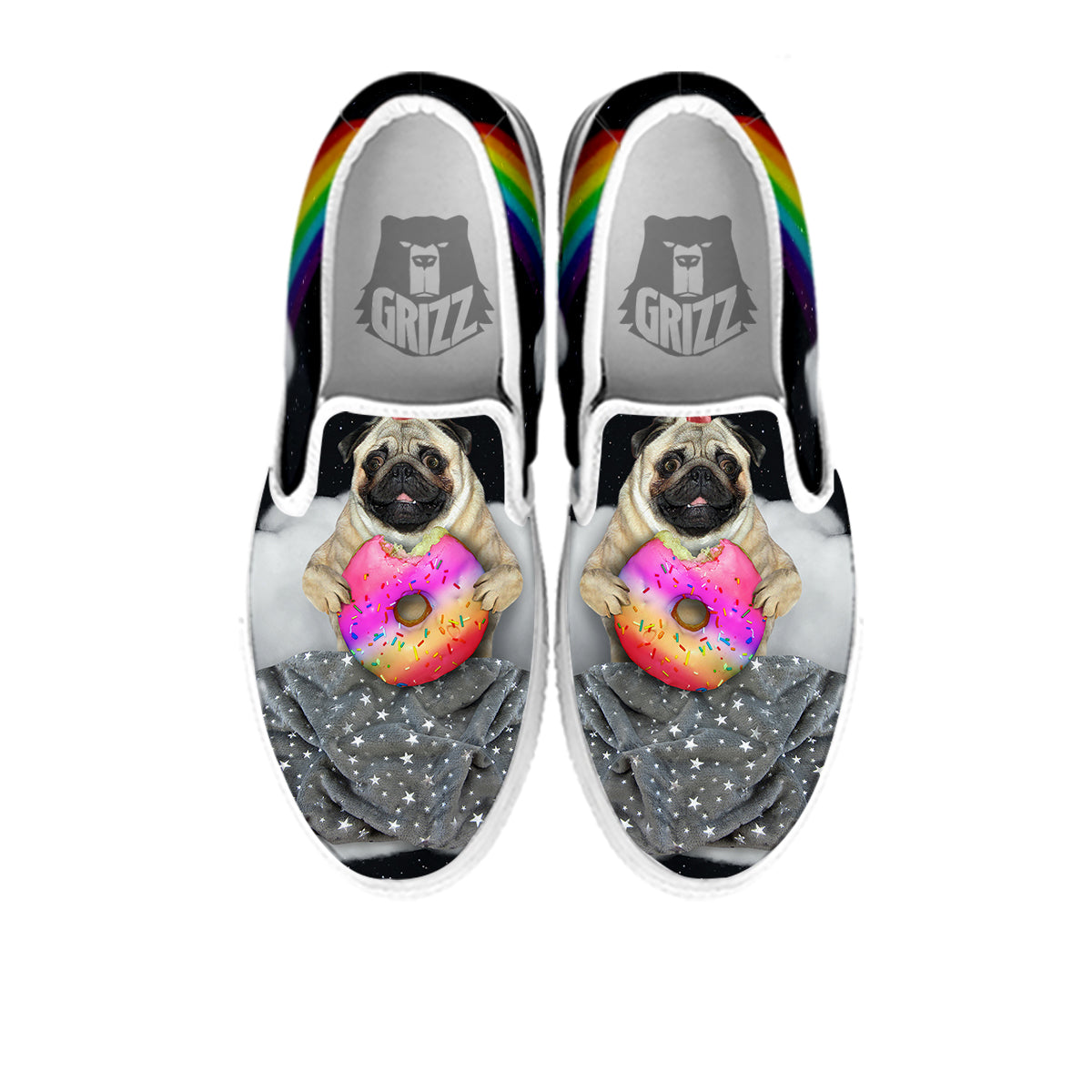Cute Pug Unicorn Print White Slip On Shoes-grizzshop