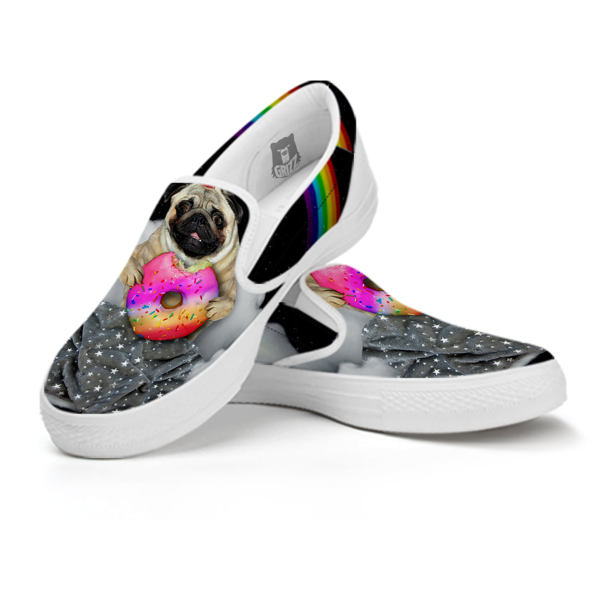 Cute Pug Unicorn Print White Slip On Shoes-grizzshop