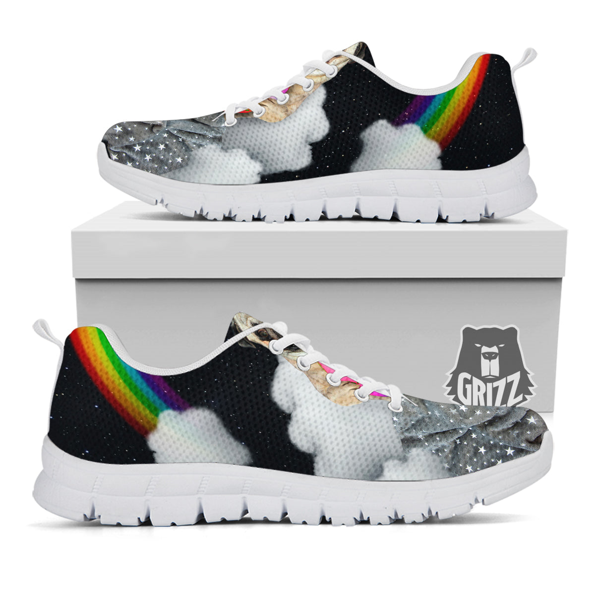 Cute Pug Unicorn Print White Sneaker-grizzshop
