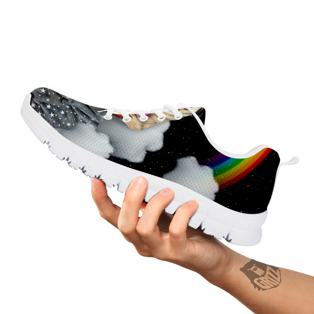 Cute Pug Unicorn Print White Sneaker-grizzshop