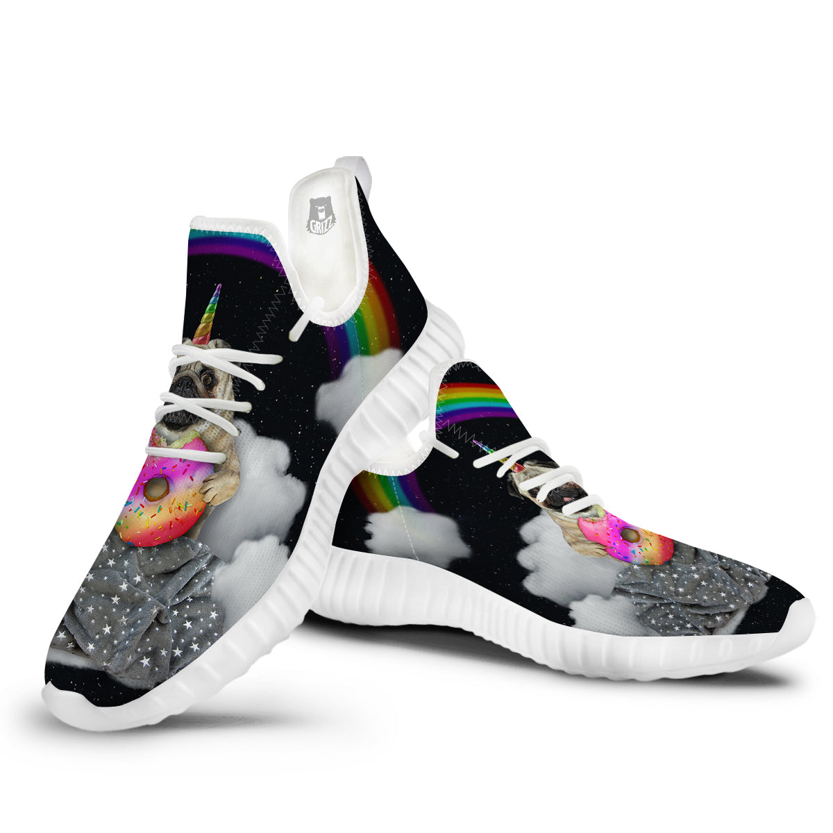 Cute Pug Unicorn Print White Walking Shoes-grizzshop
