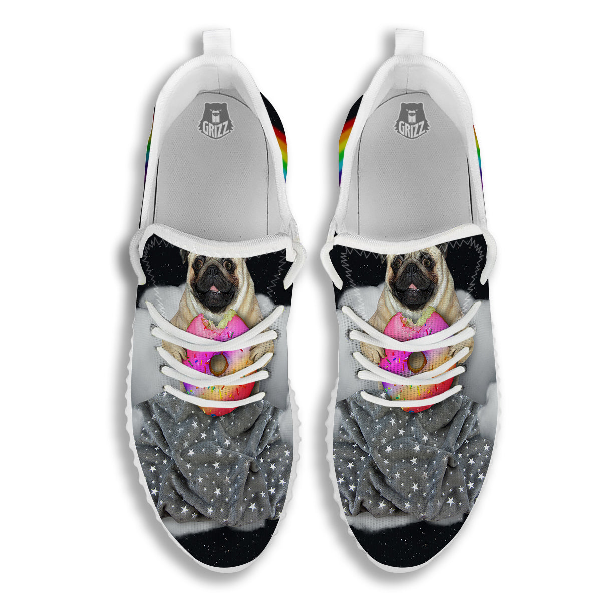 Cute Pug Unicorn Print White Walking Shoes-grizzshop