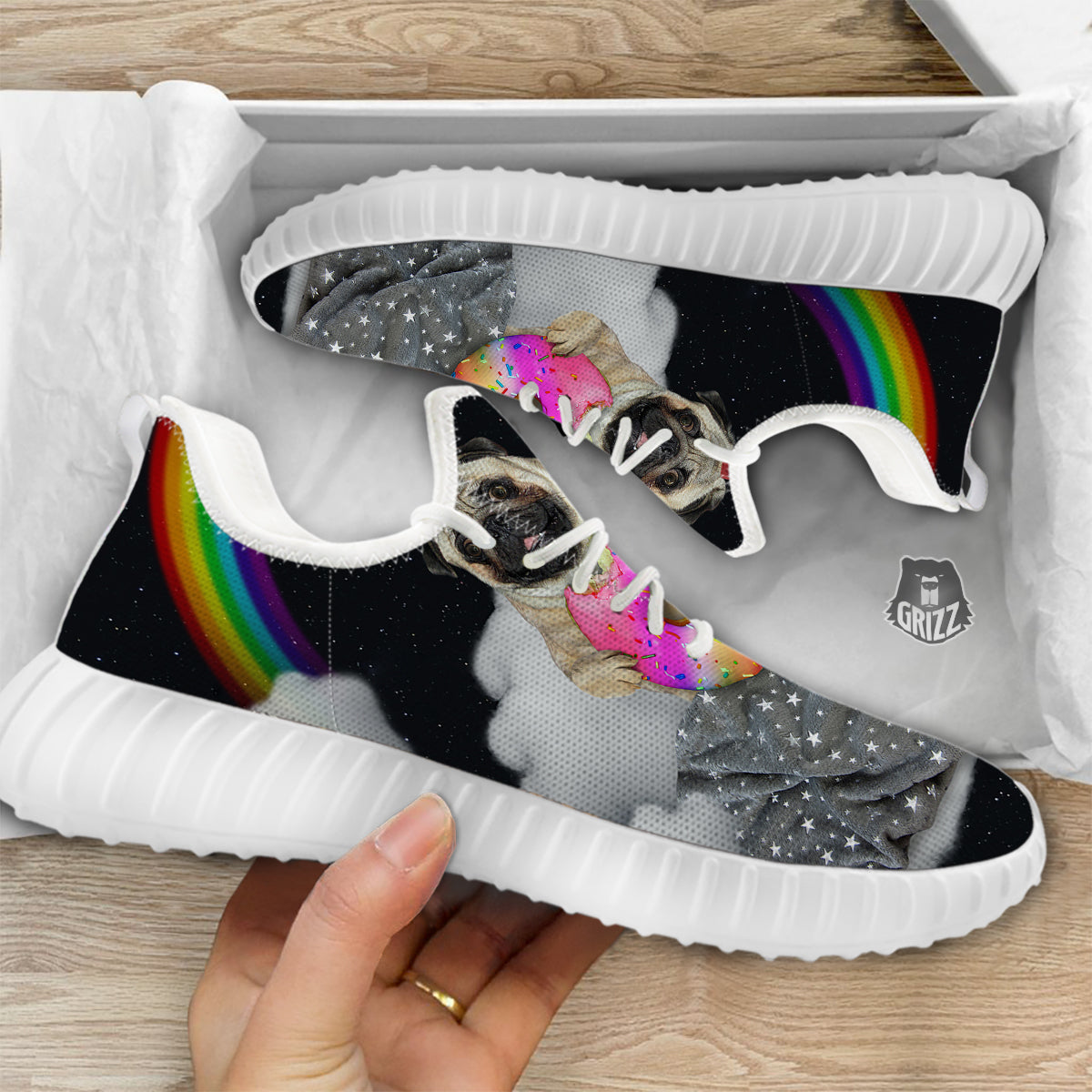 Cute Pug Unicorn Print White Walking Shoes-grizzshop