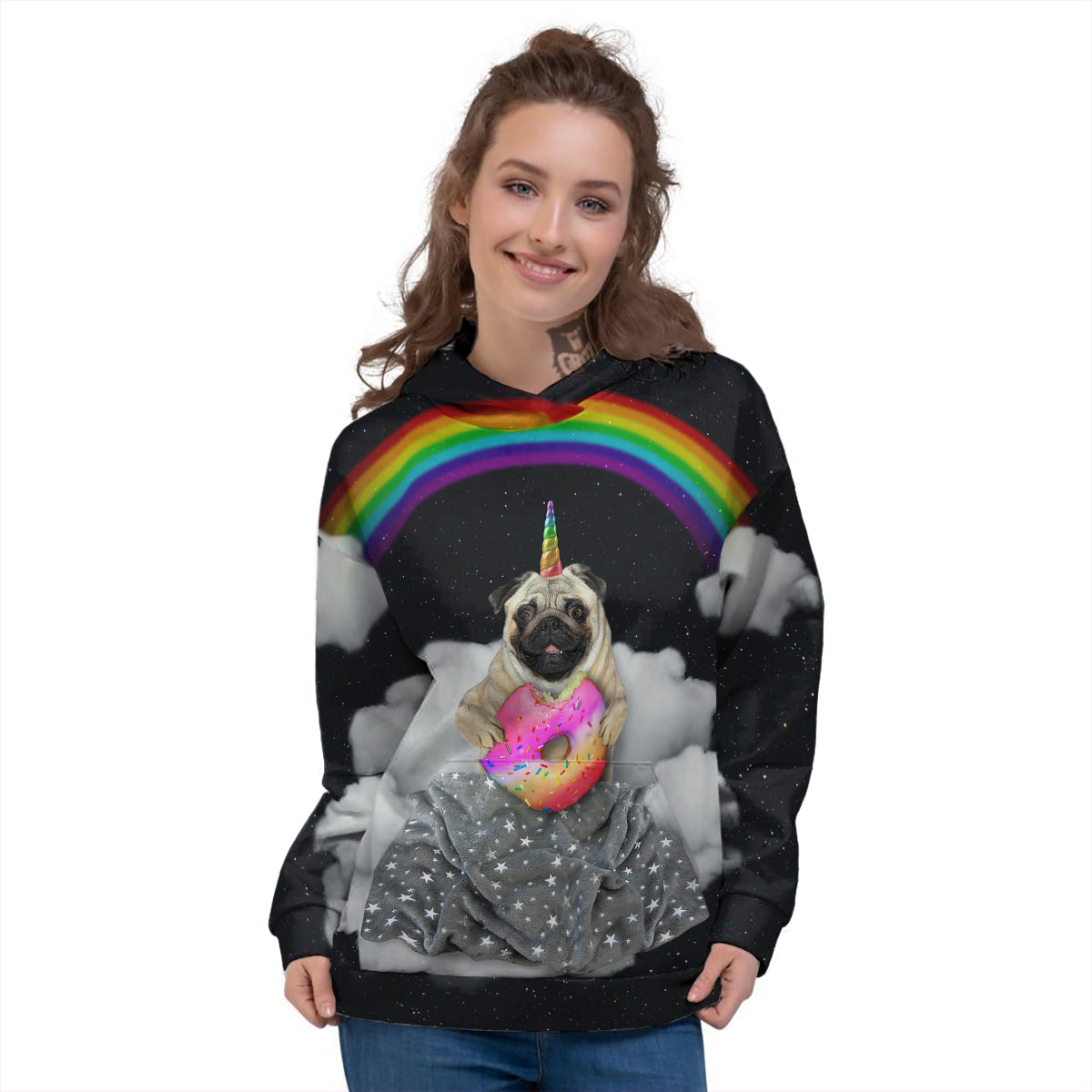 Cute Pug Unicorn Print Women's Hoodie-grizzshop