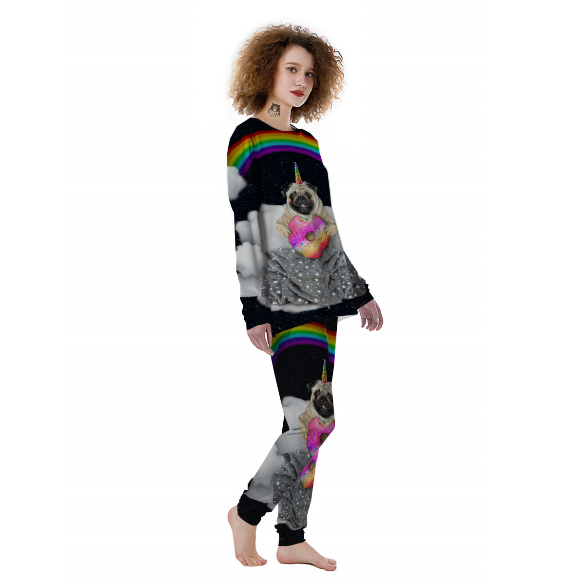 Cute Pug Unicorn Print Women's Pajamas-grizzshop
