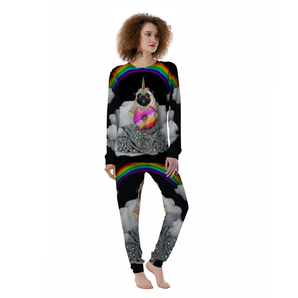 Cute Pug Unicorn Print Women's Pajamas-grizzshop