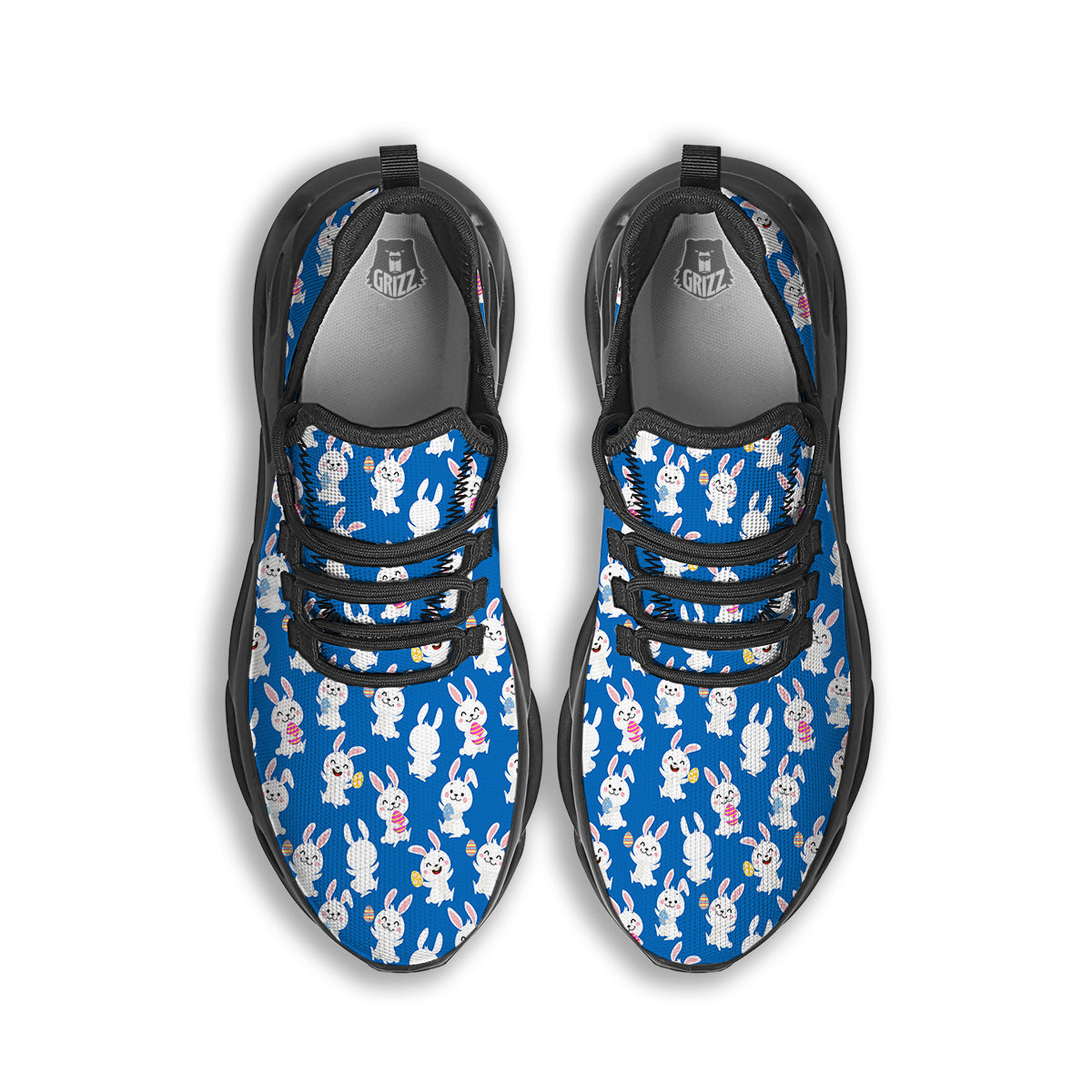 Cute Rabbit Print Pattern Black Running Shoes-grizzshop