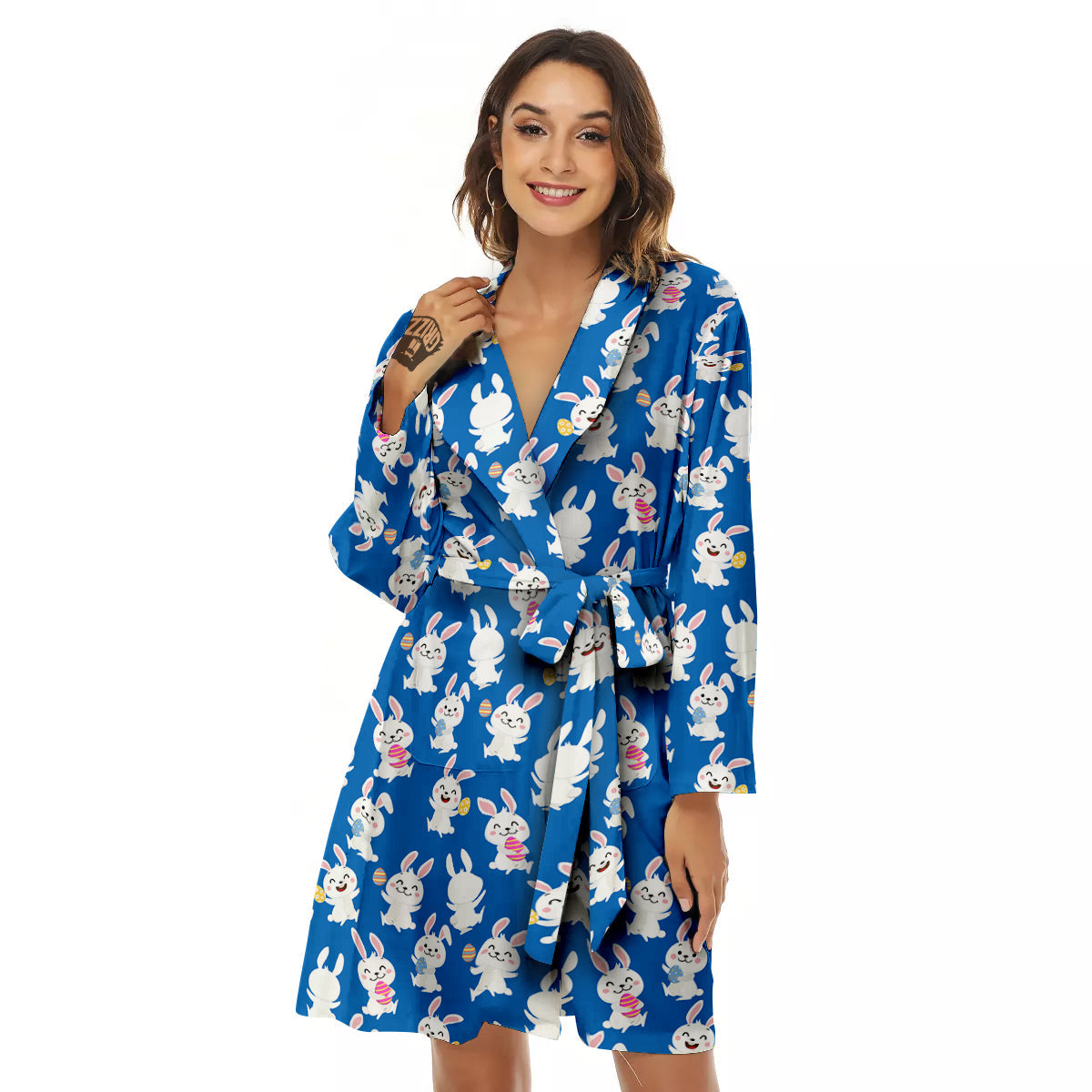Cute Rabbit Print Pattern Women's Robe-grizzshop