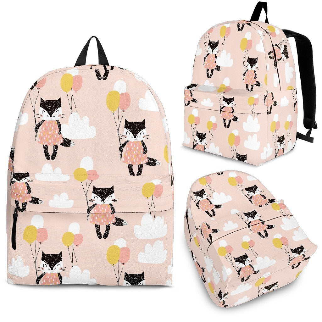 Cute Raccoon Hot Air Balloon Pattern Print Backpack-grizzshop