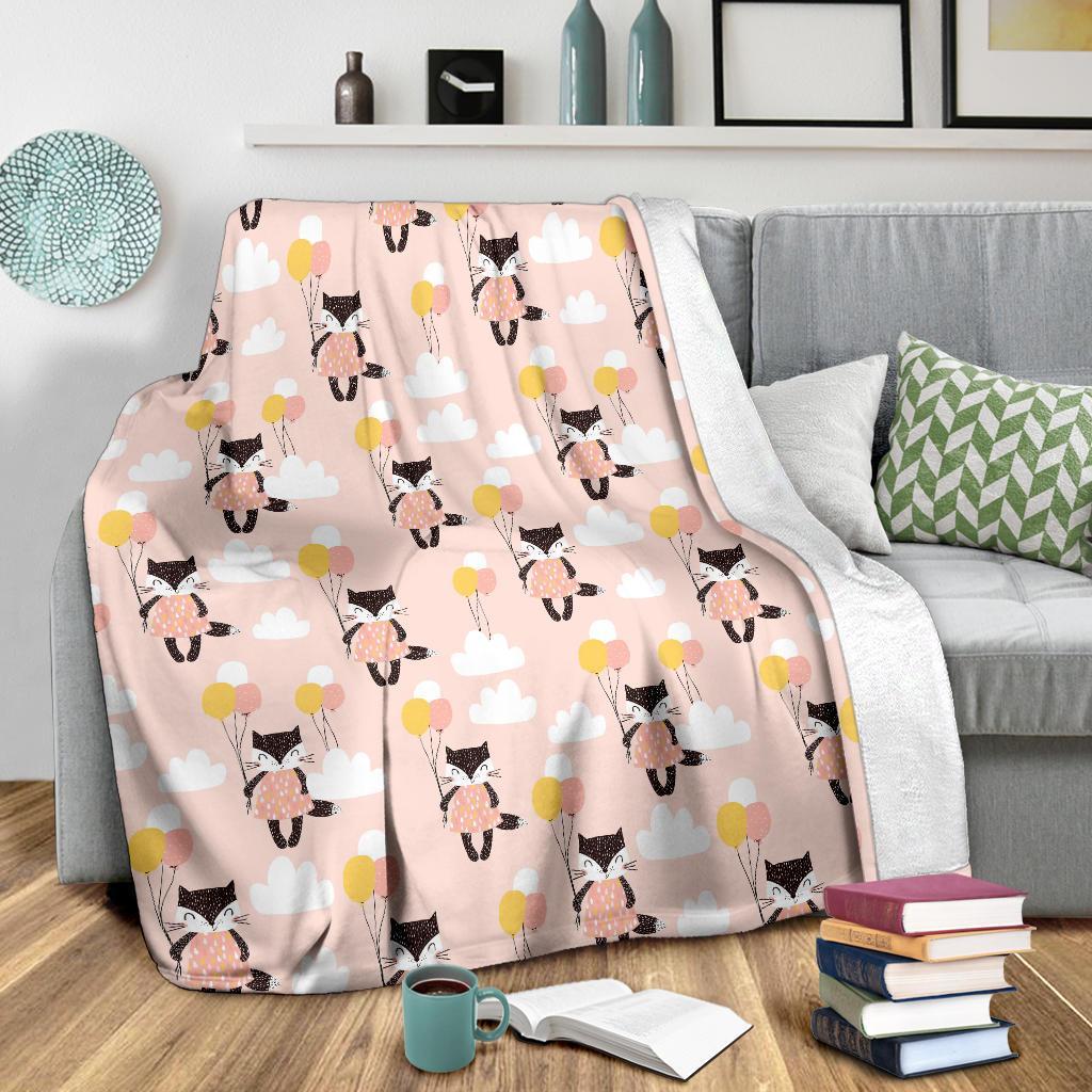 Cute Raccoon Hot Air Balloon Pattern Print Blanket-grizzshop