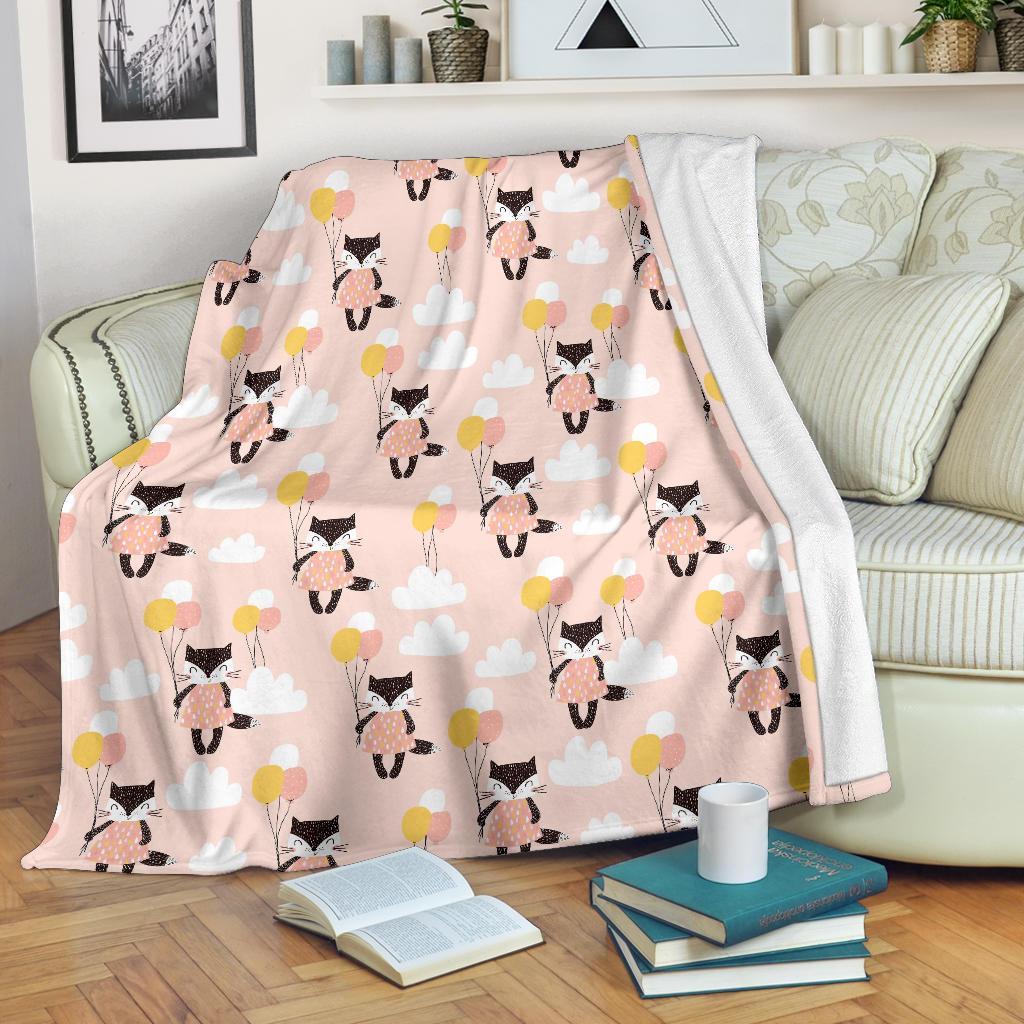 Cute Raccoon Hot Air Balloon Pattern Print Blanket-grizzshop